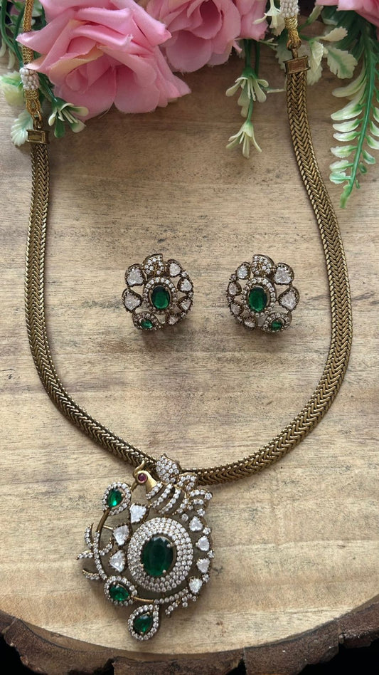 Designer Emerald Stone Necklace Set with Matching Earrings –