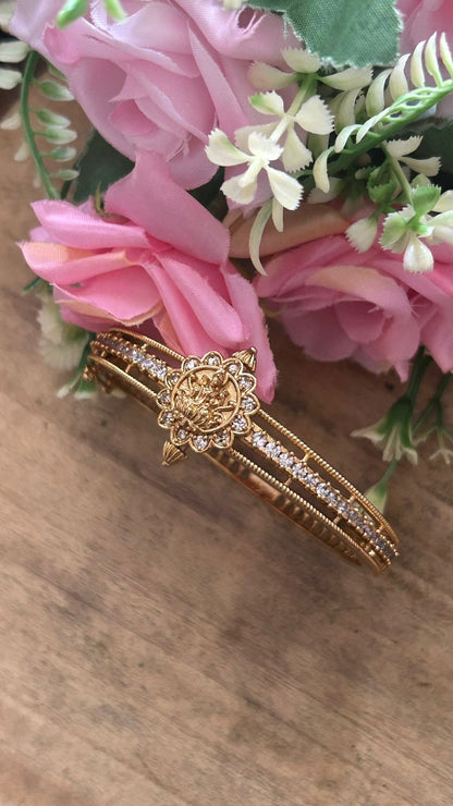 Ethnic Lakshmi Design Antique Kada openable Bangle with Stone Studded Work for Women ( comfort for sizes 2.4 & 2.6)