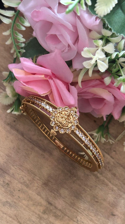 Ethnic Lakshmi Design Antique Kada openable Bangle with Stone Studded Work for Women ( comfort for sizes 2.4 & 2.6)