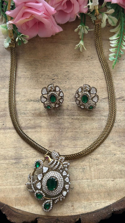 Designer Emerald Stone Necklace Set with Matching Earrings –