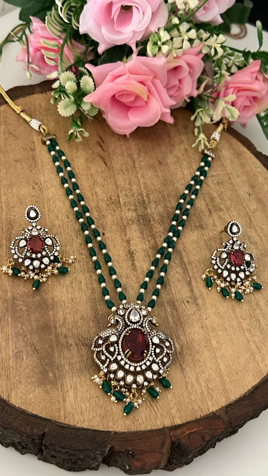 Crystal Ruby Pendant Set with mosanite stones