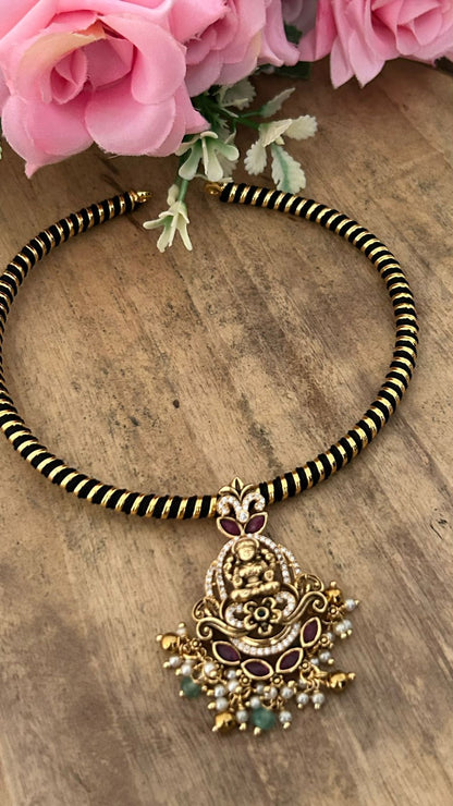 Pearl Drop Lakshmi Necklace with black chain