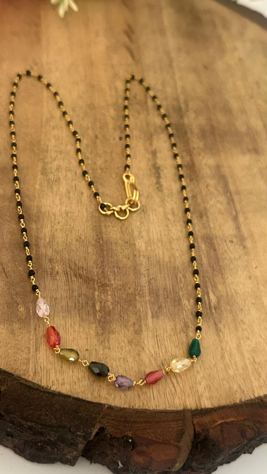 Elegant Multi-Color Stone Black Beads Mangalsutra | Daily Wear Short Mangalsutra Design