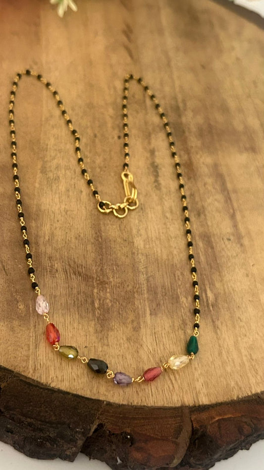 Elegant Multi-Color Stone Black Beads Mangalsutra | Daily Wear Short Mangalsutra Design