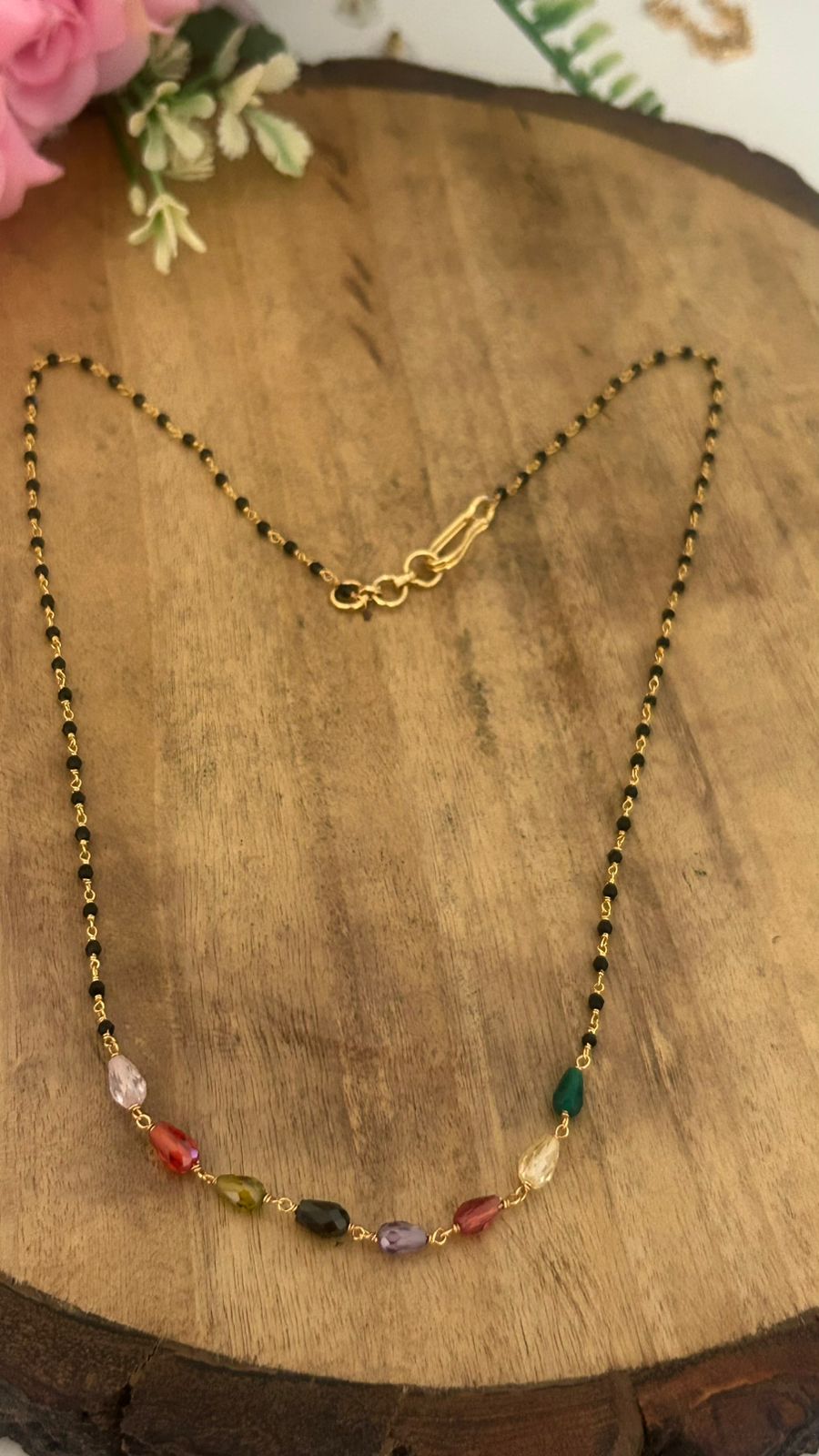 Elegant Multi-Color Stone Black Beads Mangalsutra | Daily Wear Short Mangalsutra Design