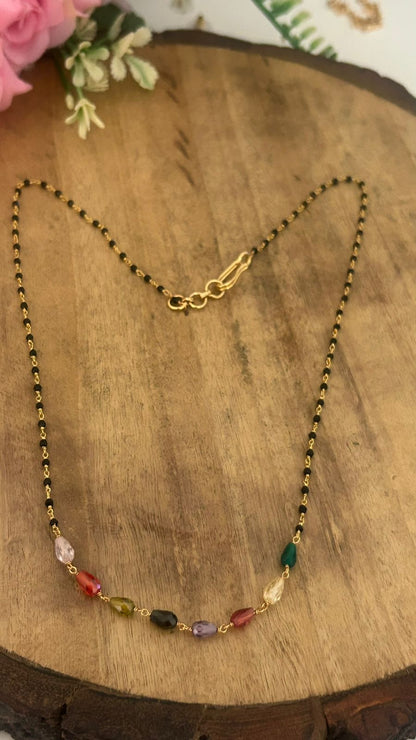 Elegant Multi-Color Stone Black Beads Mangalsutra | Daily Wear Short Mangalsutra Design