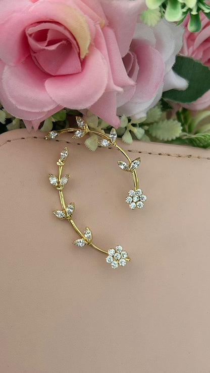 Trendy Polki Ear Cuff – Crystal Leaf Vine Design